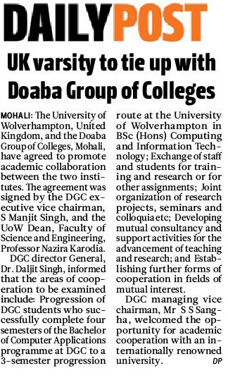 University of wolverhampton U.K. to Collaborate with DGC